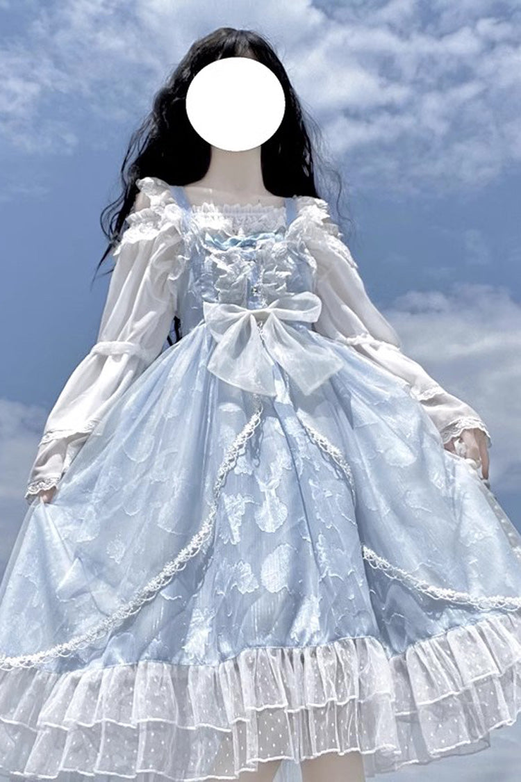 Light Blue Shell Jacquard Ruffle Bowknot Lace Sweet Lolita Jsk Dress