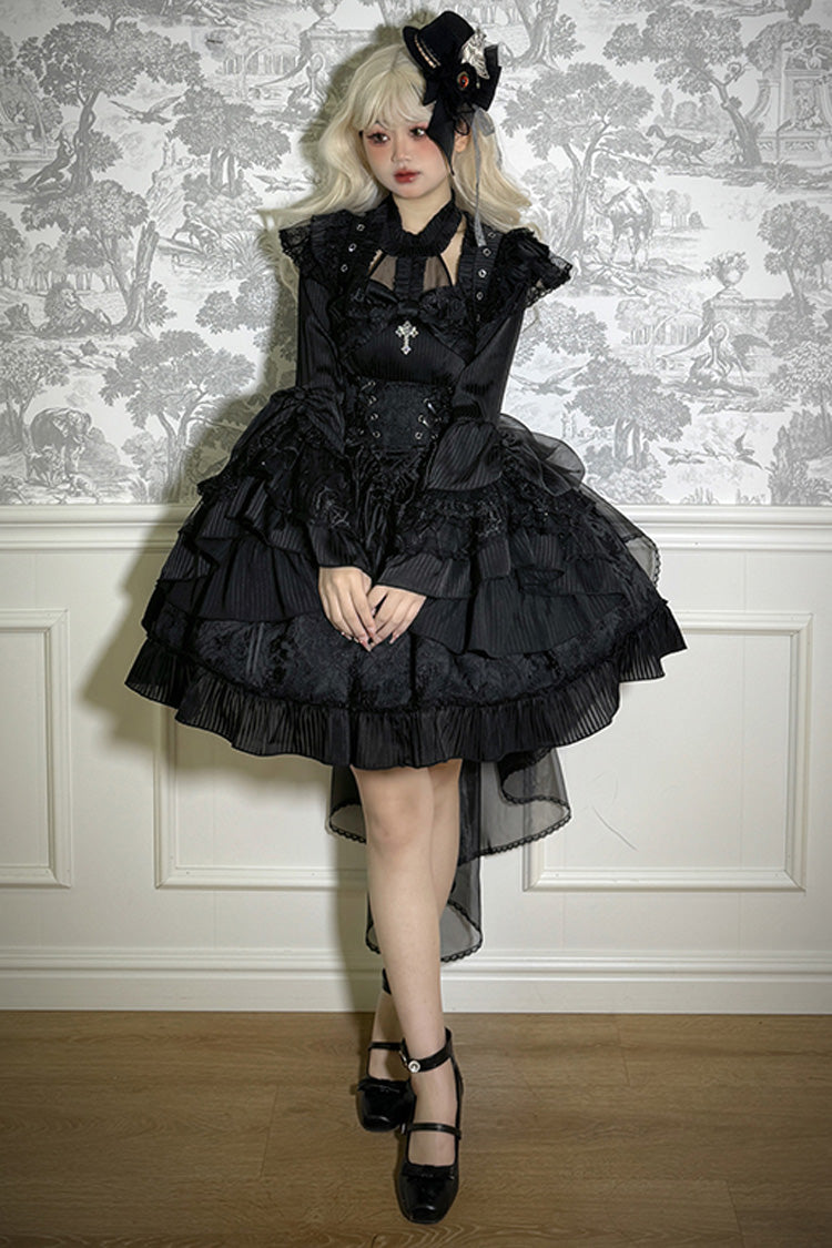 Solid Color [The Mystery of The Doll] Halterneck Ruffle Bowknot Drawstring Gothic Lolita Dress 4 Colors