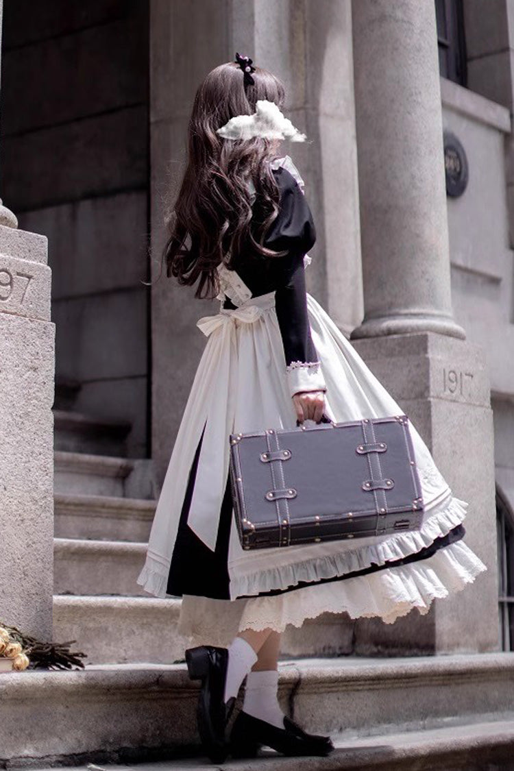 Schwarzes [Angelina] Puppenkragen Lange Ärmel Rüschen Schleife Klassisches Vintage Elegantes Lolita Kleid