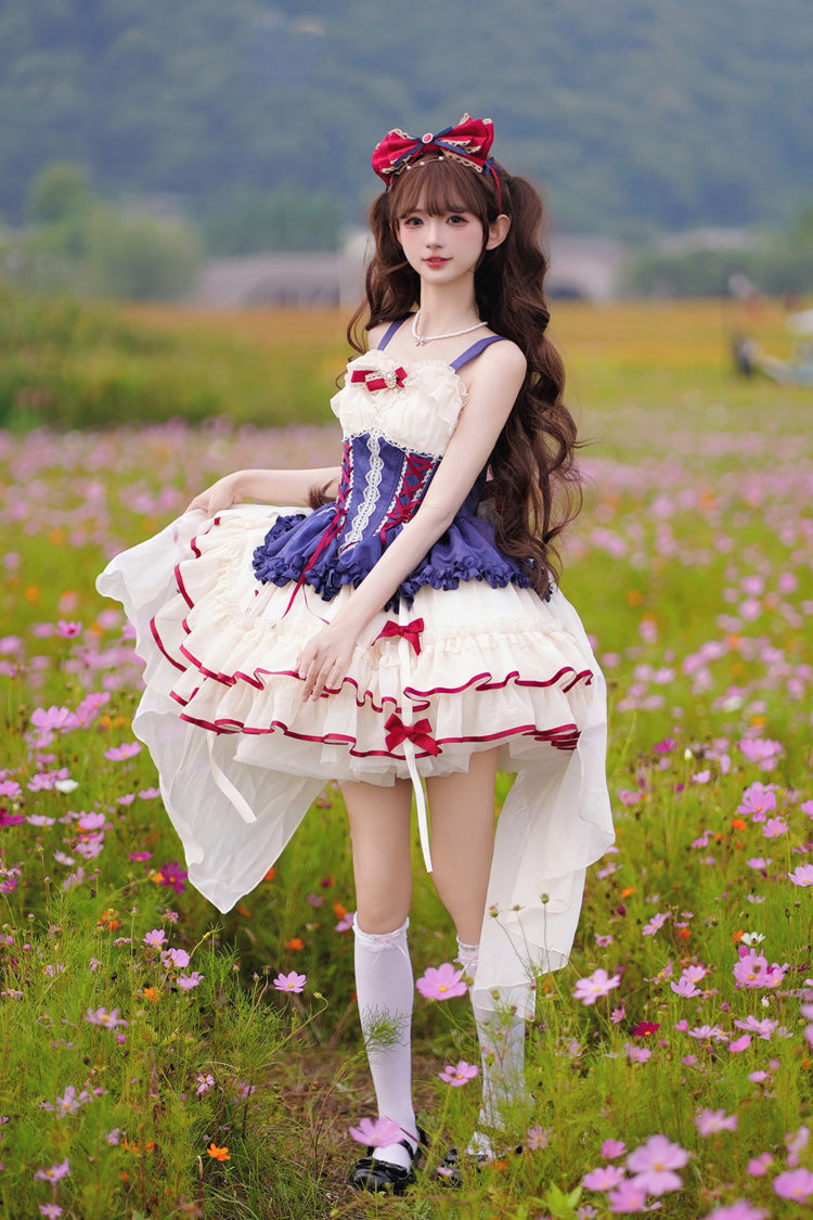 Blue/Ivory [Dance of Time] Snow White Triple-Layered Ballet Style Bowknot Lace-Up Sweet Lolita Jsk Dress