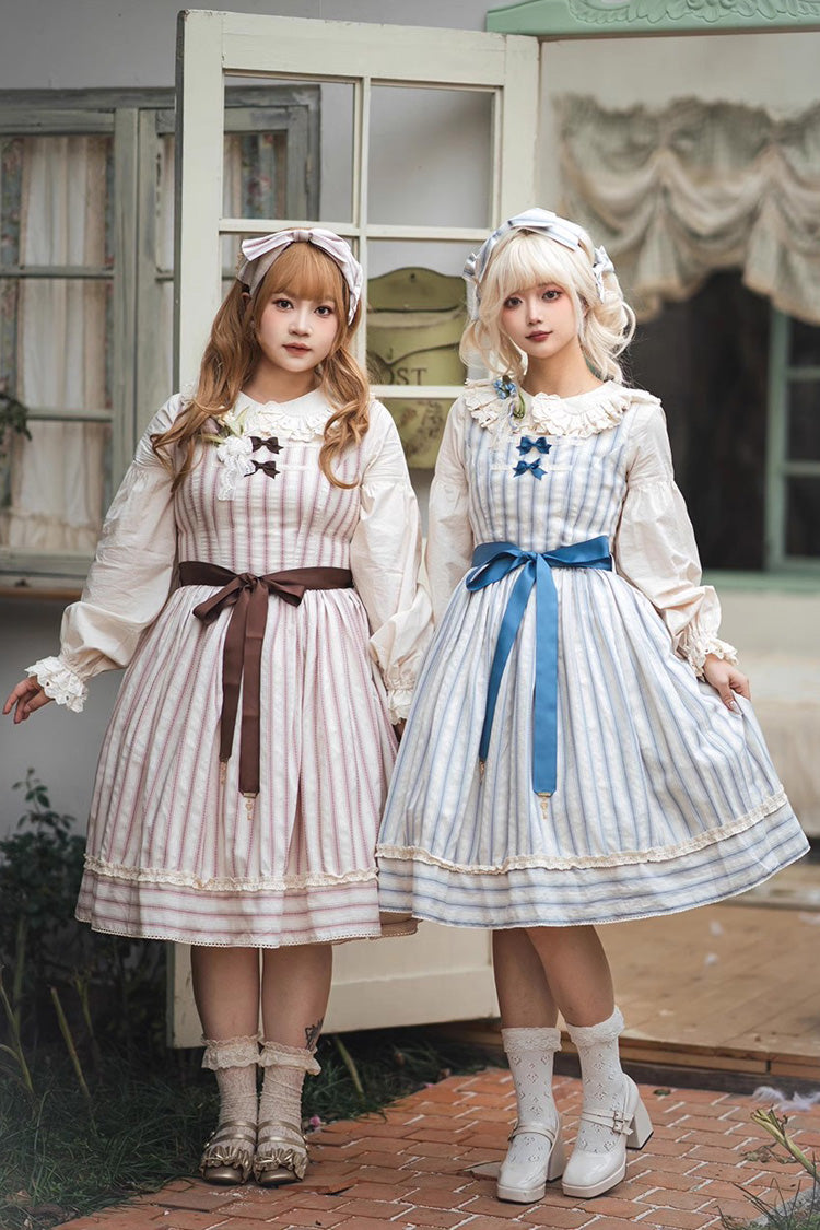 Forest Atlas Striped Print Bowknot Sweet Lolita Jumper Dress 3 Colors