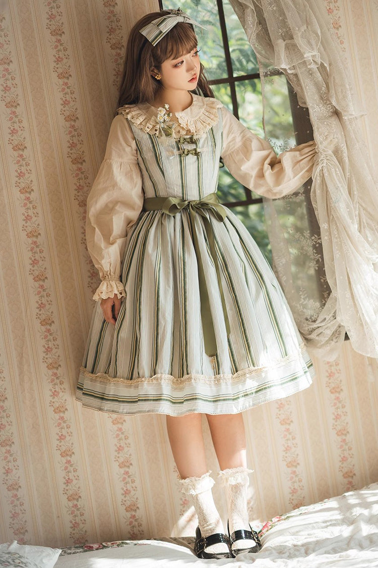 Forest Atlas Striped Print Bowknot Sweet Lolita Jumper Dress 3 Colors