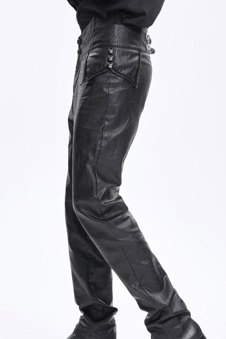 Black High Waisted Faux Leather  Men's Gothic Pants