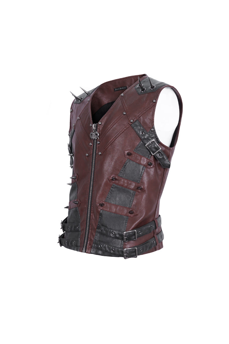 Red Studded Faux Leather Men's Punk Vest