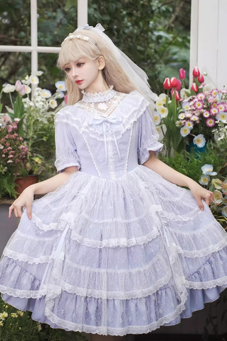 Purple Iris Love Multi-layer Jacquard Bowknot Sweet Elegant Princess Lolita OP Dress
