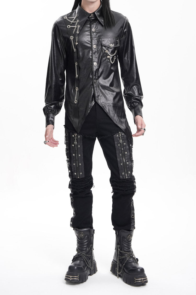 Black Stitching Eyelets Chains Studs Men's Gothic Pants