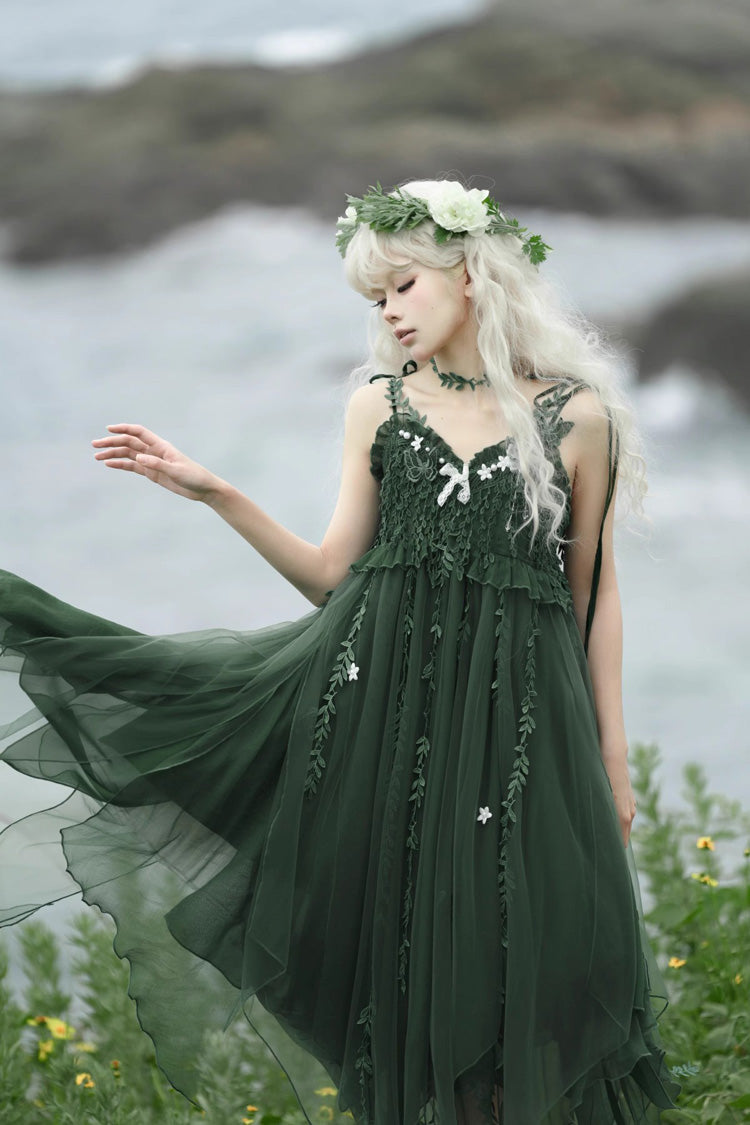 Green Forestry Asymmetric Hem Sweet Chinese Style Lolita Jsk Dress