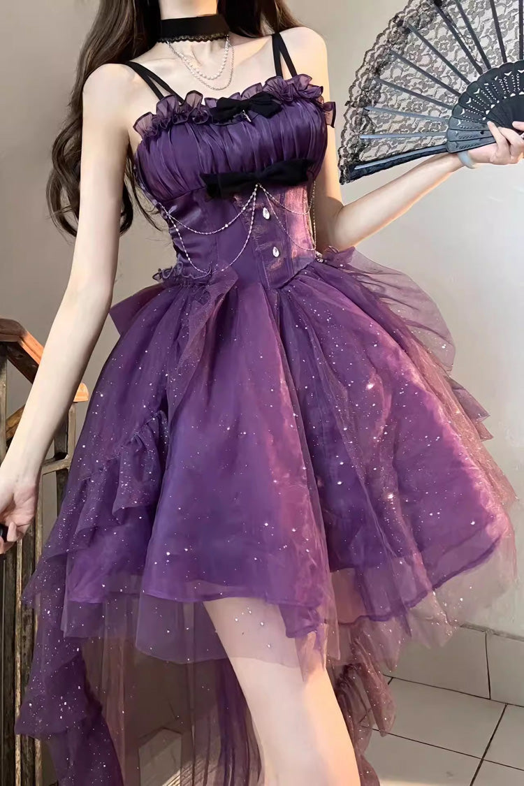 Purple Shining Bowknot Irregular Sweet Princess Gorgeous Lolita Jsk Dress (Include Train)