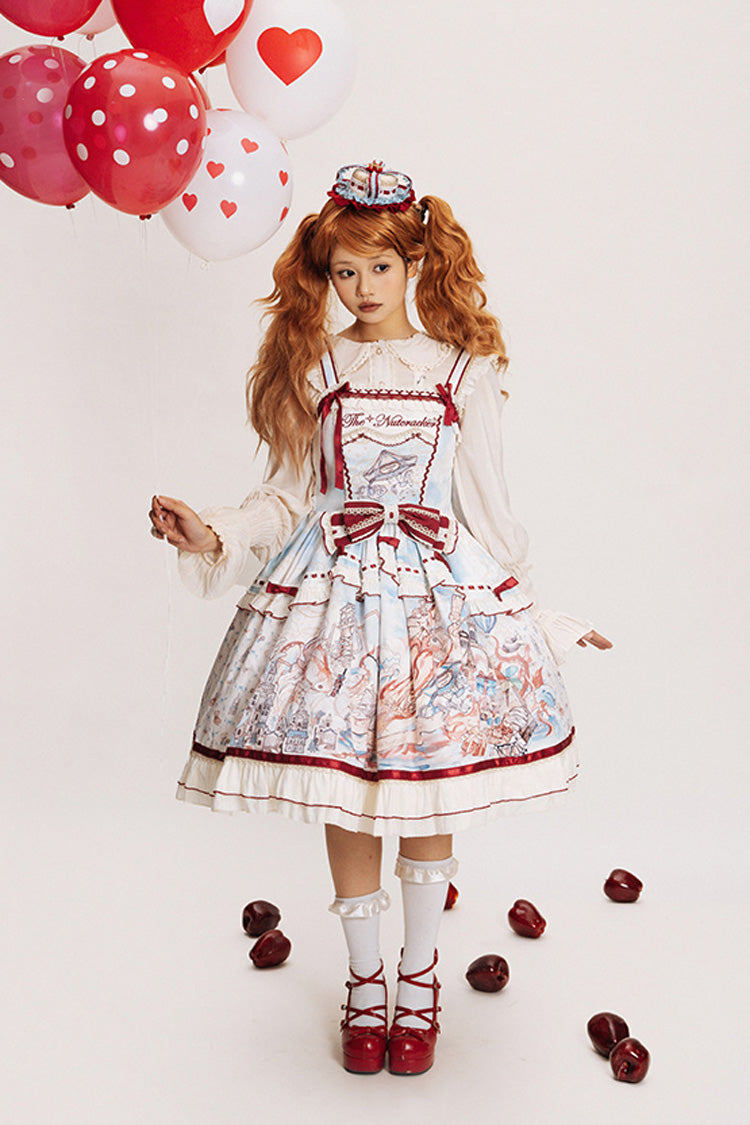 Multi-Color [Nutcracker] Sleeveless Print Ruffle Bowknot Sweet College Style Lolita Jsk Dress