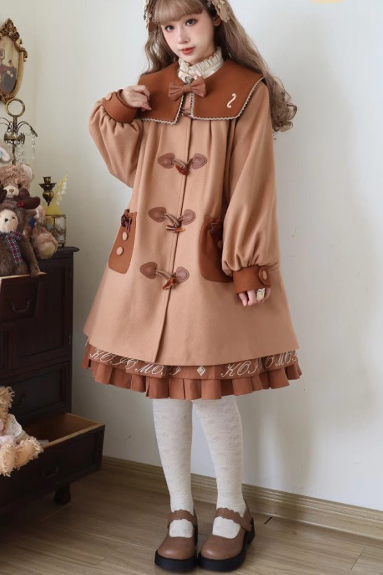 Brown Violin Embroidery Horn Button Sweet College Style Lolita Coat