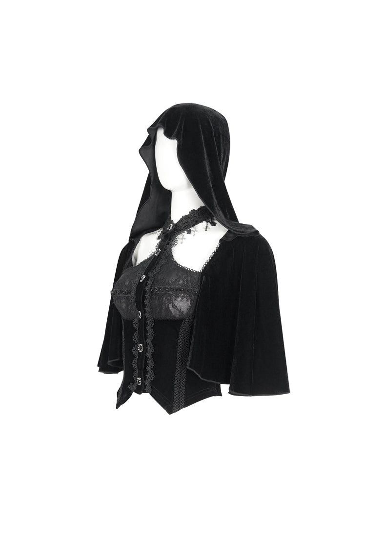 Black Stitching Lace Hooded Women's Gothic Cloak