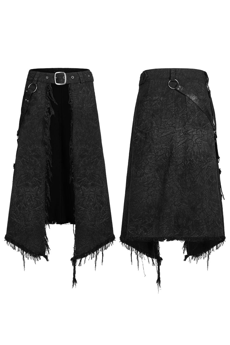 Black Unedged Stitching Buckle Men's Gothic Skirt