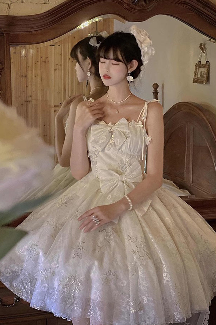 Süßes Lolita-Abschlussballkleid mit Hanayome-Stickerei und Schleife in Weiß