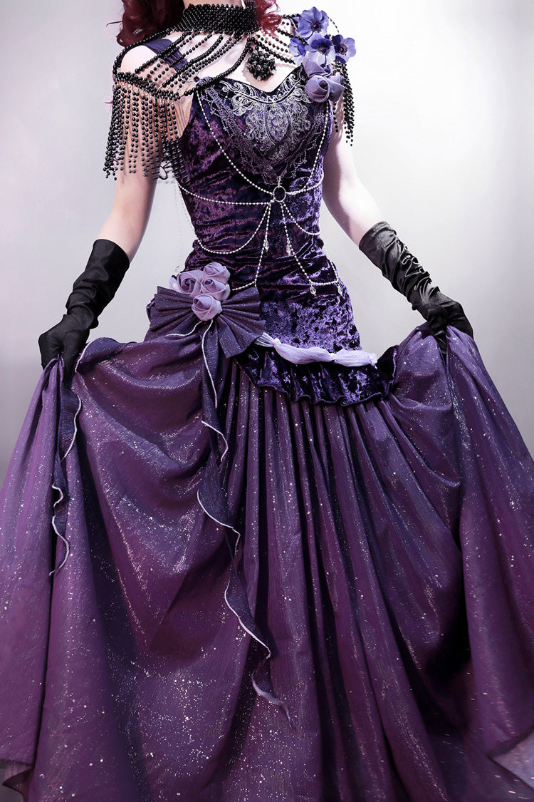 Purple [Mysterious Nocturne] Embroidery Bowknot Lace Classic Vintage Elegant Gorgeous Lolita Jsk Dress