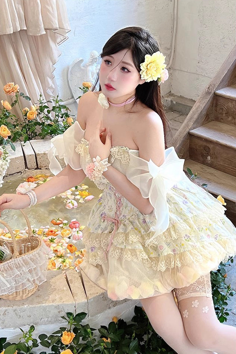 Ivory [Flower Story] Tulip Print Bowknot Lace Sweet Lolita Skirt