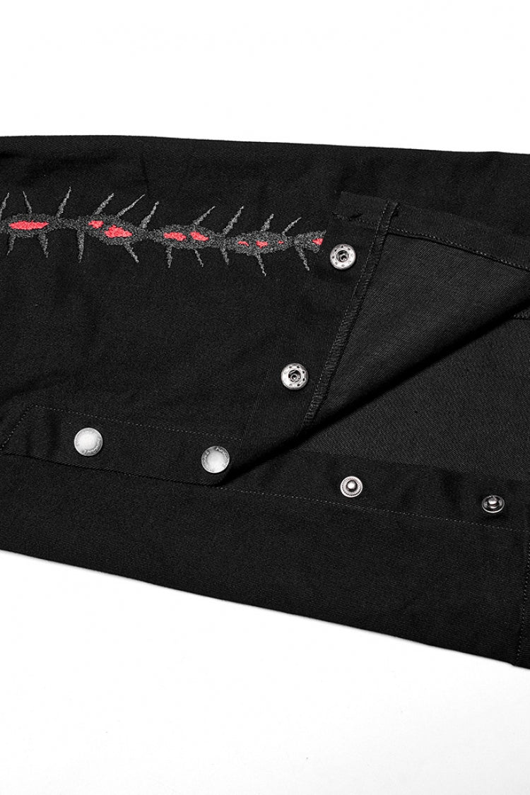 Black/Red Embroidery Buckles Women's Steampunk Flared Pants