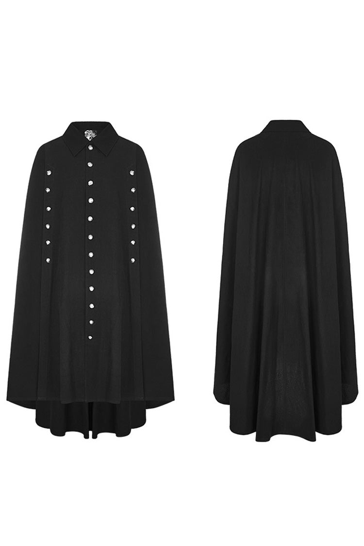 Black Long Sleeve Front Metal Button Slit Irregular Hem Weave Woven Men's Gothic Cloak