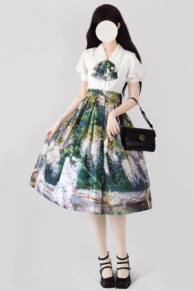 [Forest Basket] Multi-Color Monet Oil Painting Print Ruffle Classic Vintage Lolita Skirt 10 Colors