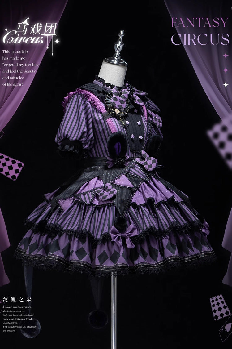 Purple Fantasy Circus Triple-Layered Print Ruffle Sweet Princess Lolita Dress