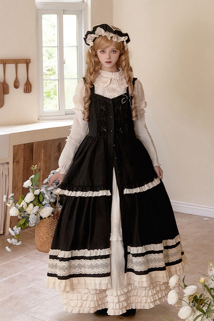 Schwarzes [Lily] Mehrlagiges Rüschenspitzen-Klassisches Elegantes Lolita-Jsk-Kleid