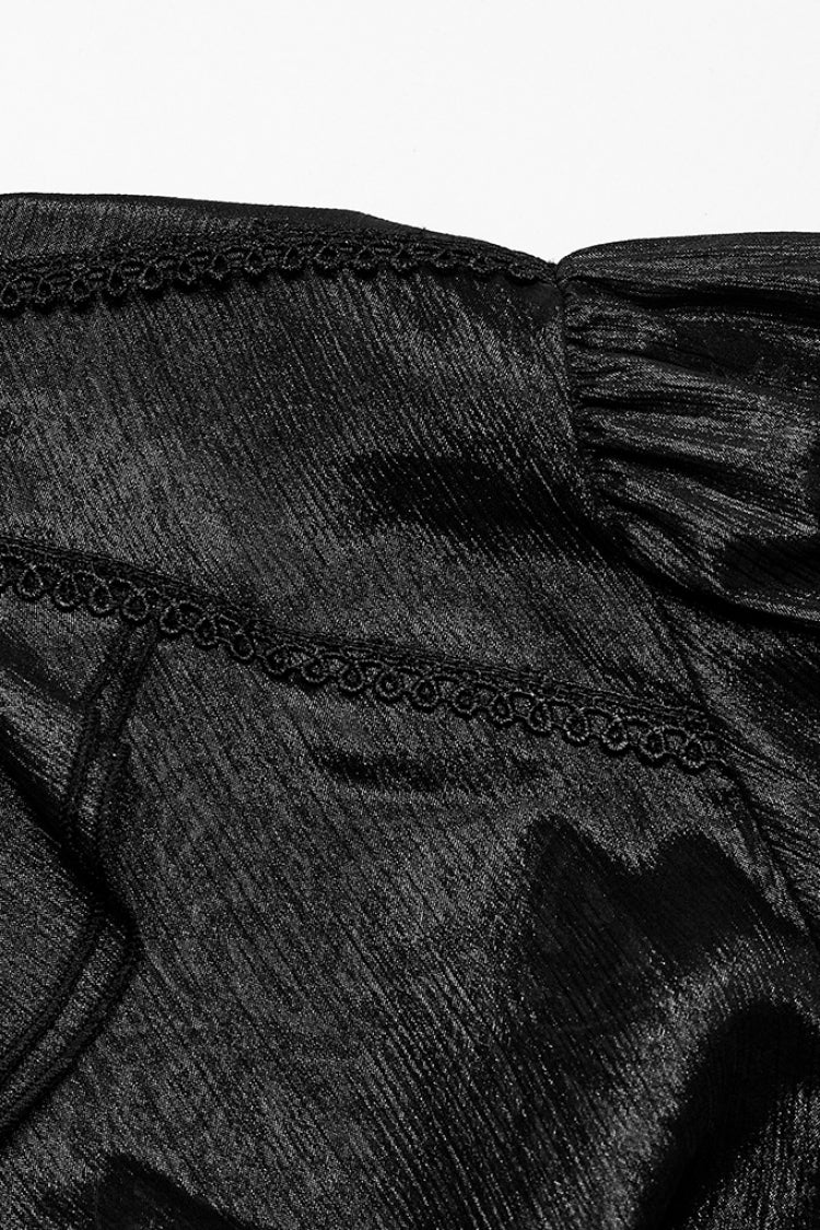 Schwarze Gothic-Bluse mit Jacquard-Rüschen und Stehkragen für Herren