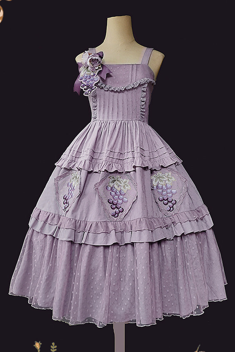 Purple [Vineyard] Sleeveless Jacquard Print Ruffle Embroidery Sweet Lolita Jsk Dress