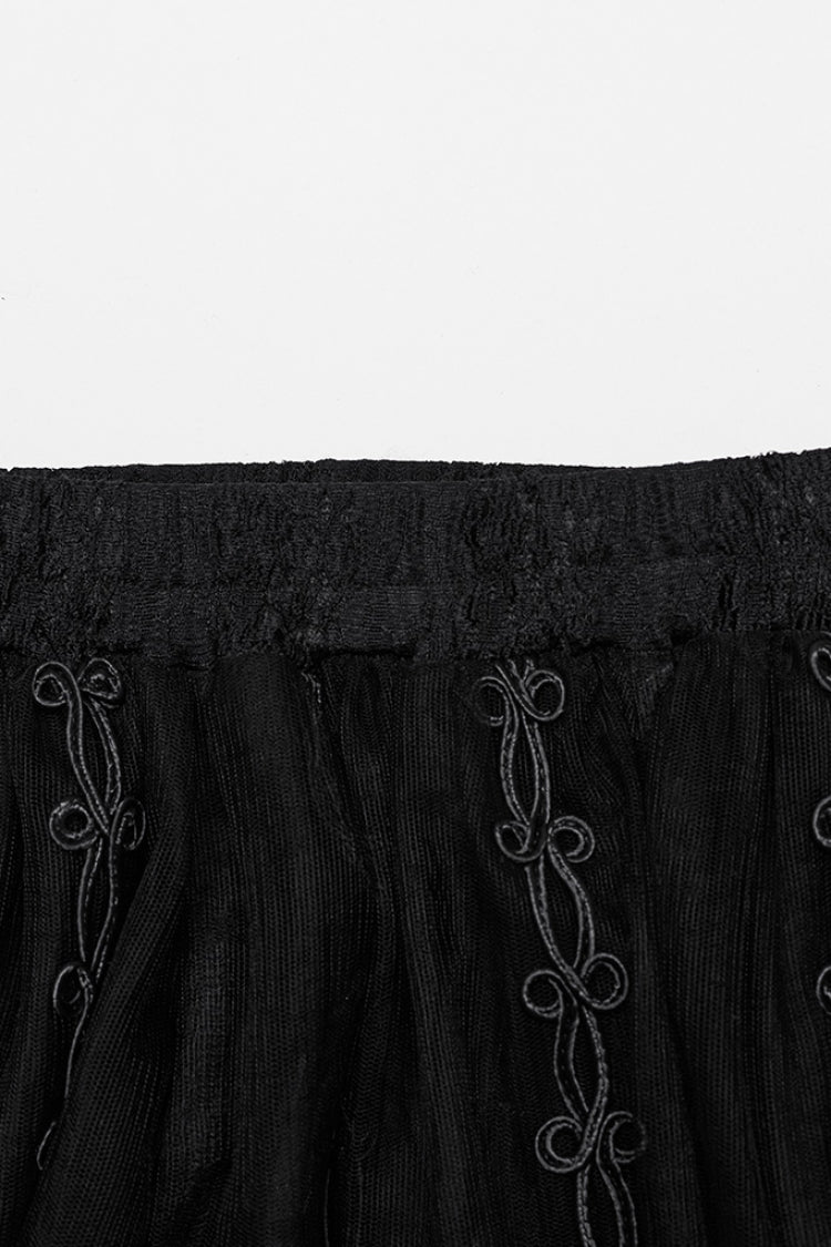 Black Floral Embroidery Mesh Women's Gothic Skirt