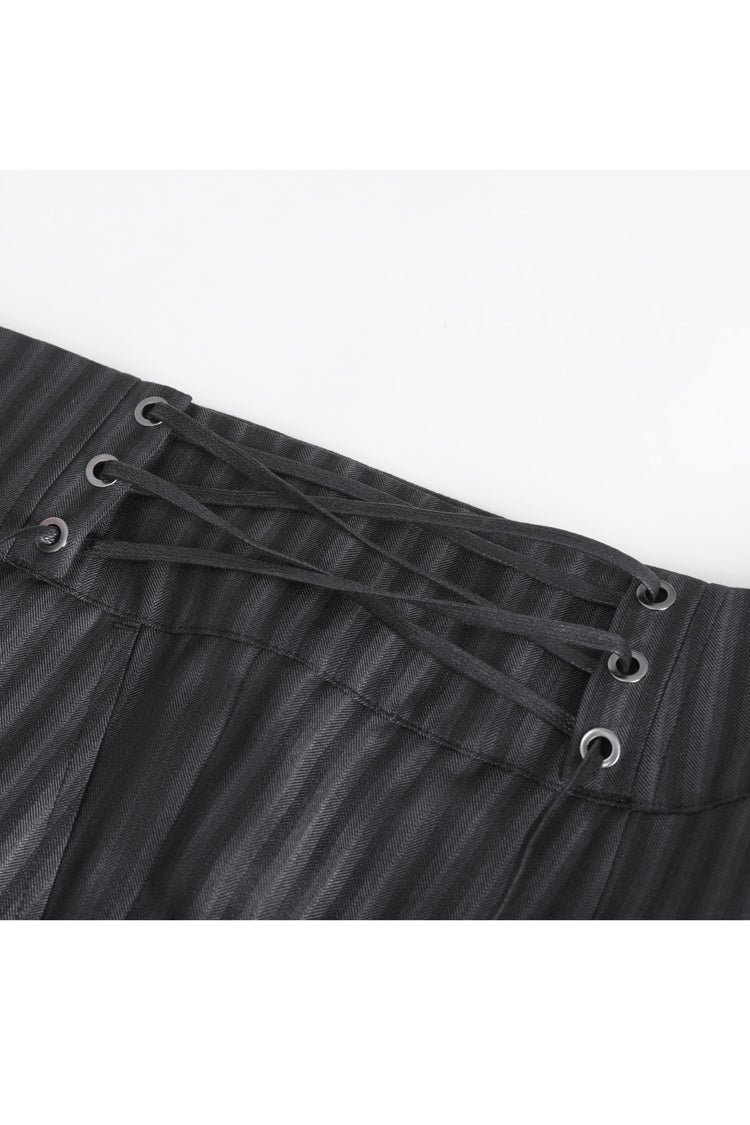 Black High Waisted Lace-Up Striped Men's Gothic Pants