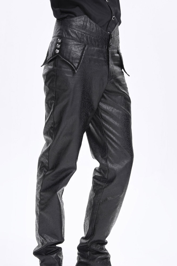 Black High Waisted Faux Leather  Men's Gothic Pants