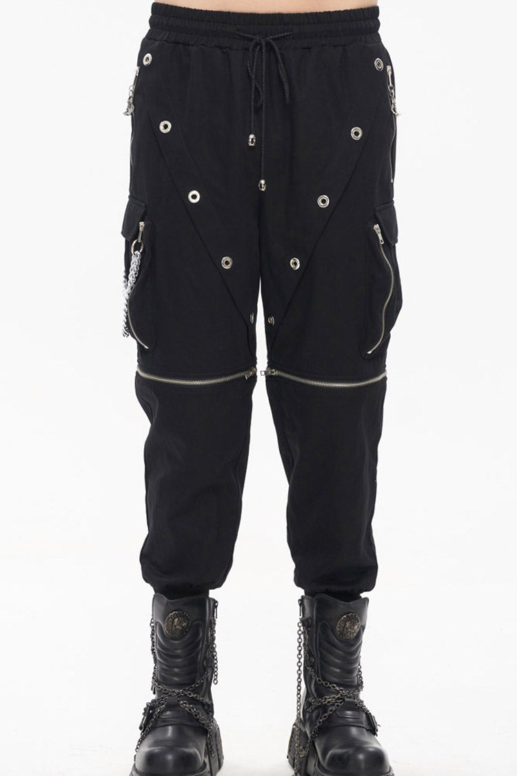 Black Punk Multi Pocket Skull Claw Metal Chain Decorative Zipper Wear More Men's Long Pants