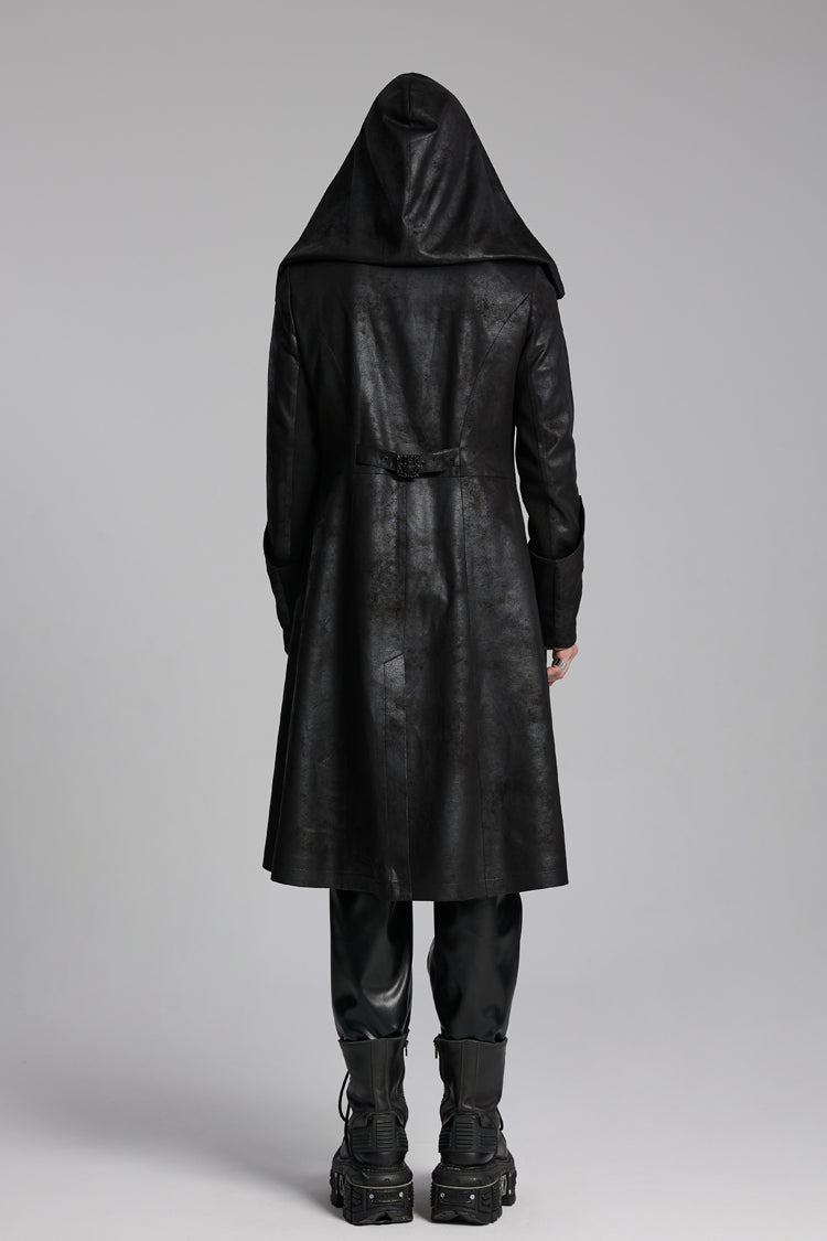 Black Zip Pleated Hooded Men's Gothic Jacket