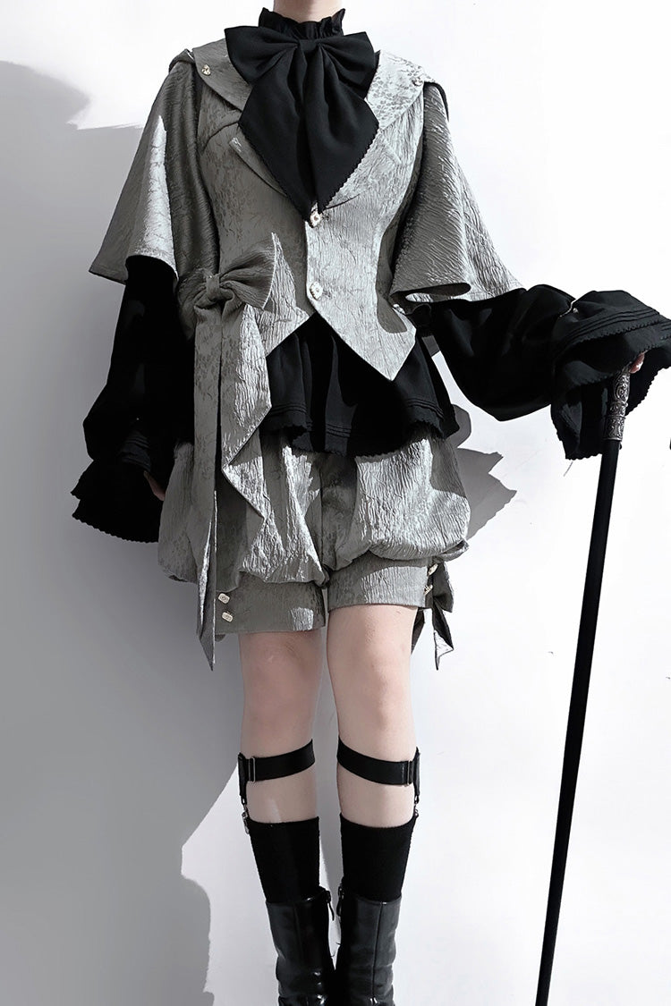 Grey Rabbit Hunt Dark Pattern Jacquard Print Bowknot Ouji Vintage Prince Lolita Coat