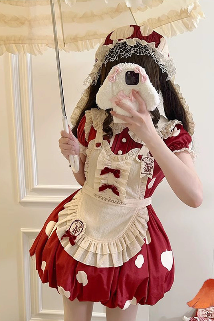 Red Mushrooms Print Short Sleeves Bowknot Sweet Lolita Jsk Dress