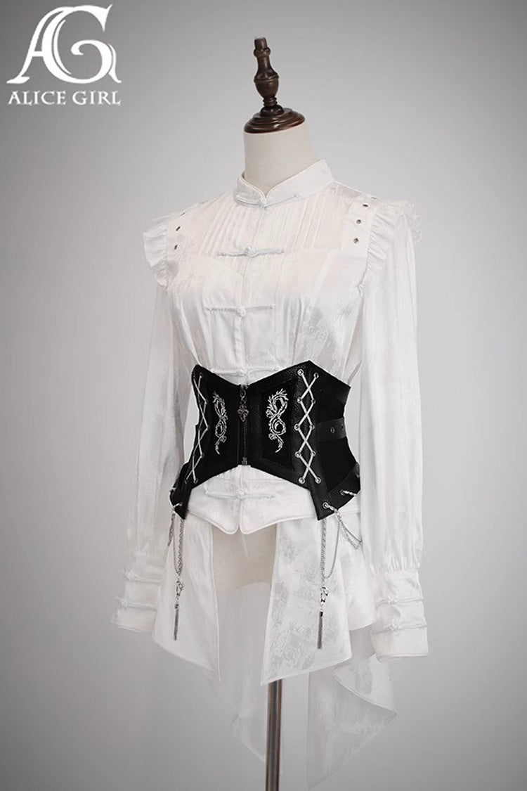 Black [Bone Dragon] Print Zipper Lace-Up Ouji Fashion Classic Lolita Waistband