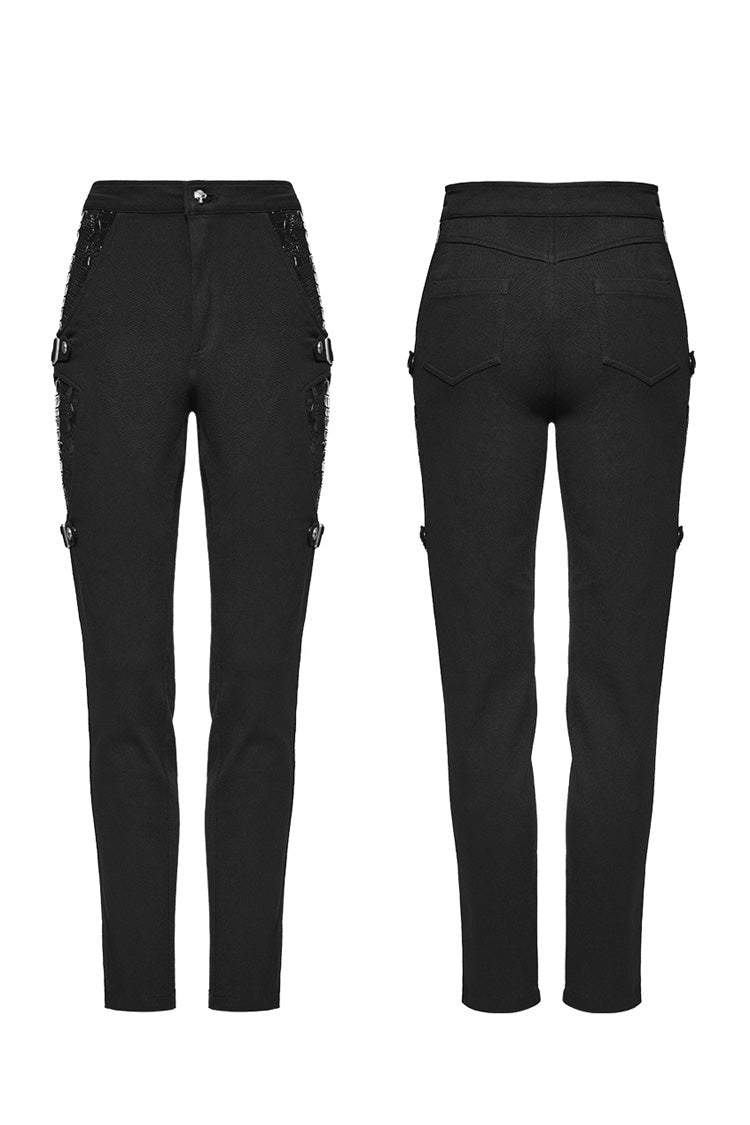 Black Patent Leather Stitching Women's Punk Pants