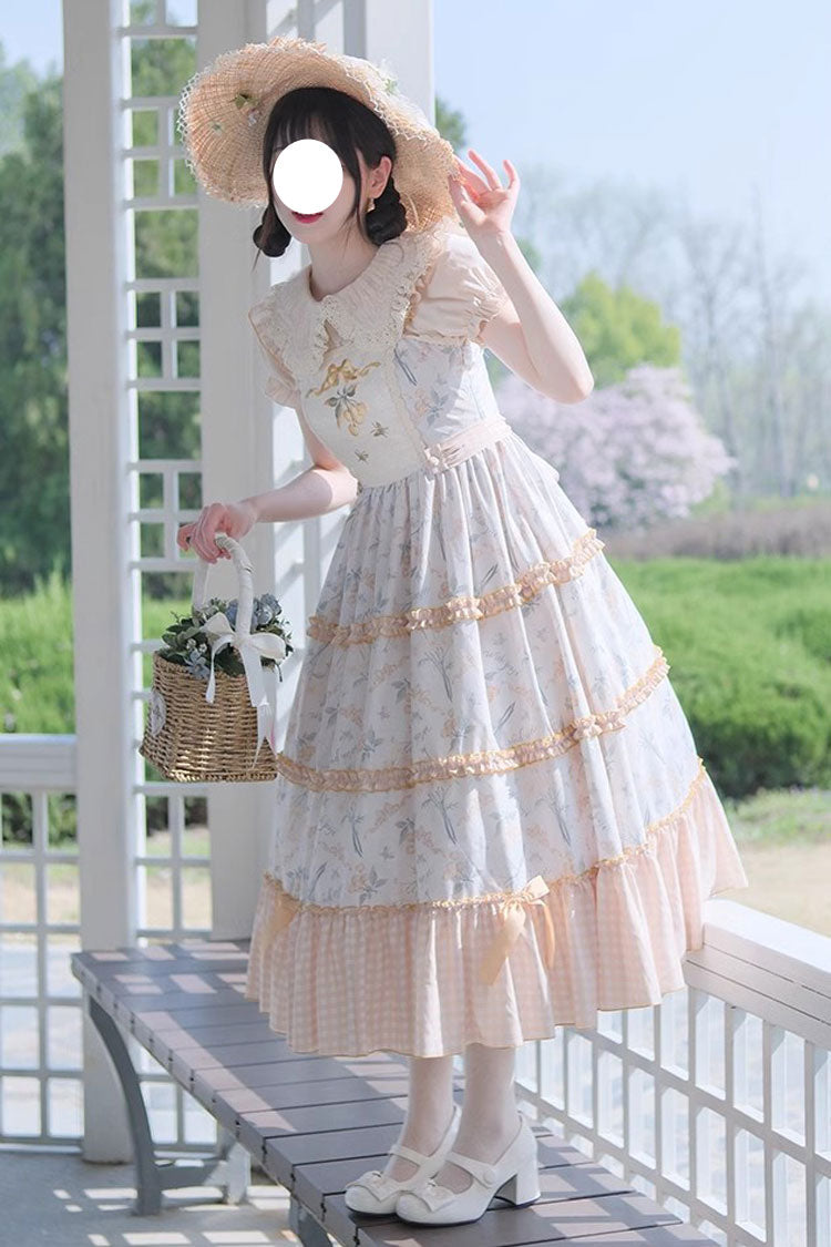 Multi-Color Midsummer Print Ruffle Embroidery Sweet Lolita Jsk Dress