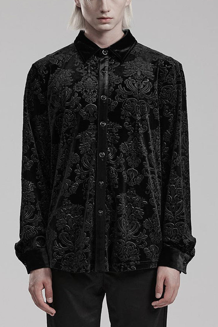 Men's Long Sleeves Embossed Velvet Print Gothic Gorgeous Blouse 2 Colors