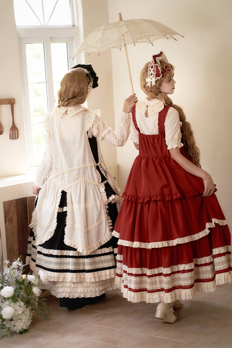 Schwarzes [Lily] Mehrlagiges Rüschenspitzen-Klassisches Elegantes Lolita-Jsk-Kleid