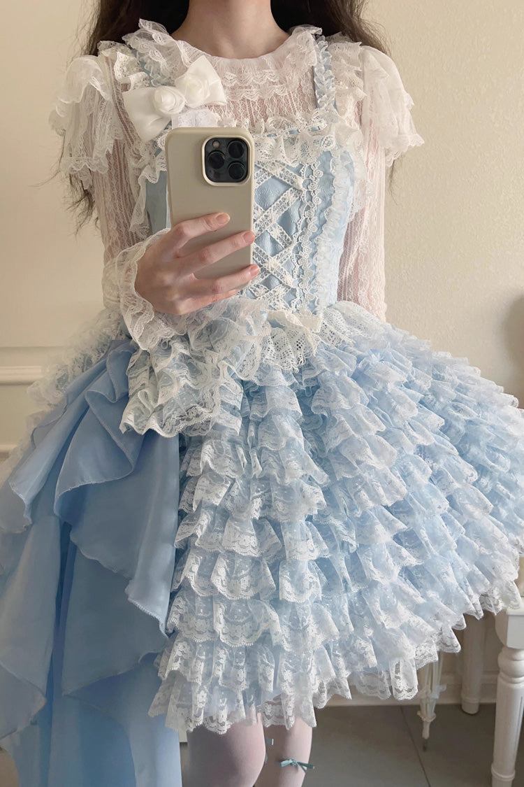 Multi-layer Lace Ruffle Bowknot Sweet Lolita Jsk Tiered Dress 2 Colors