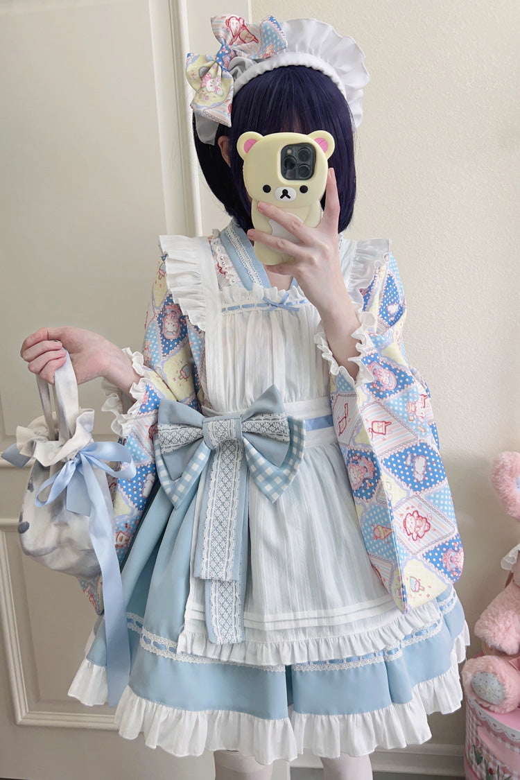 [Showa Sweet Pet] Süßes japanisches Lolita-Dienstmädchenkleid mit Rüschen und Schleife, 6 Farben