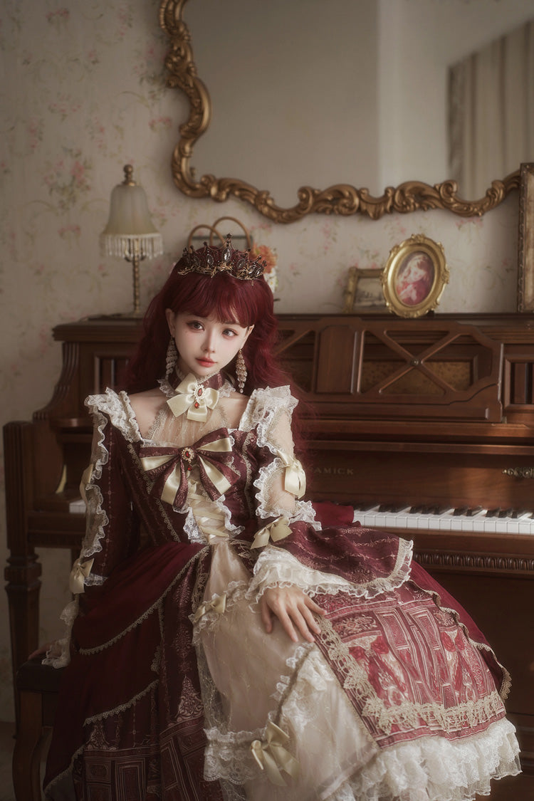 Red Baroque Palace Print Lace Classic Princess Lolita Dress