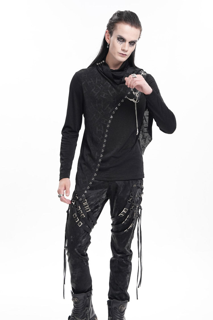 Black Chain Long Sleeves Print Stitching Asymmetric Men's Gothic Sweatershirt