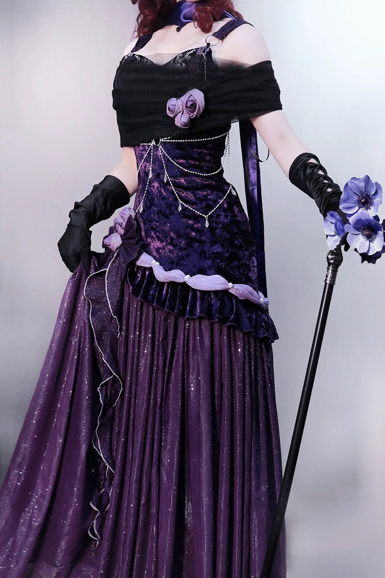 Purple [Mysterious Nocturne] Embroidery Bowknot Lace Classic Vintage Elegant Gorgeous Lolita Jsk Dress