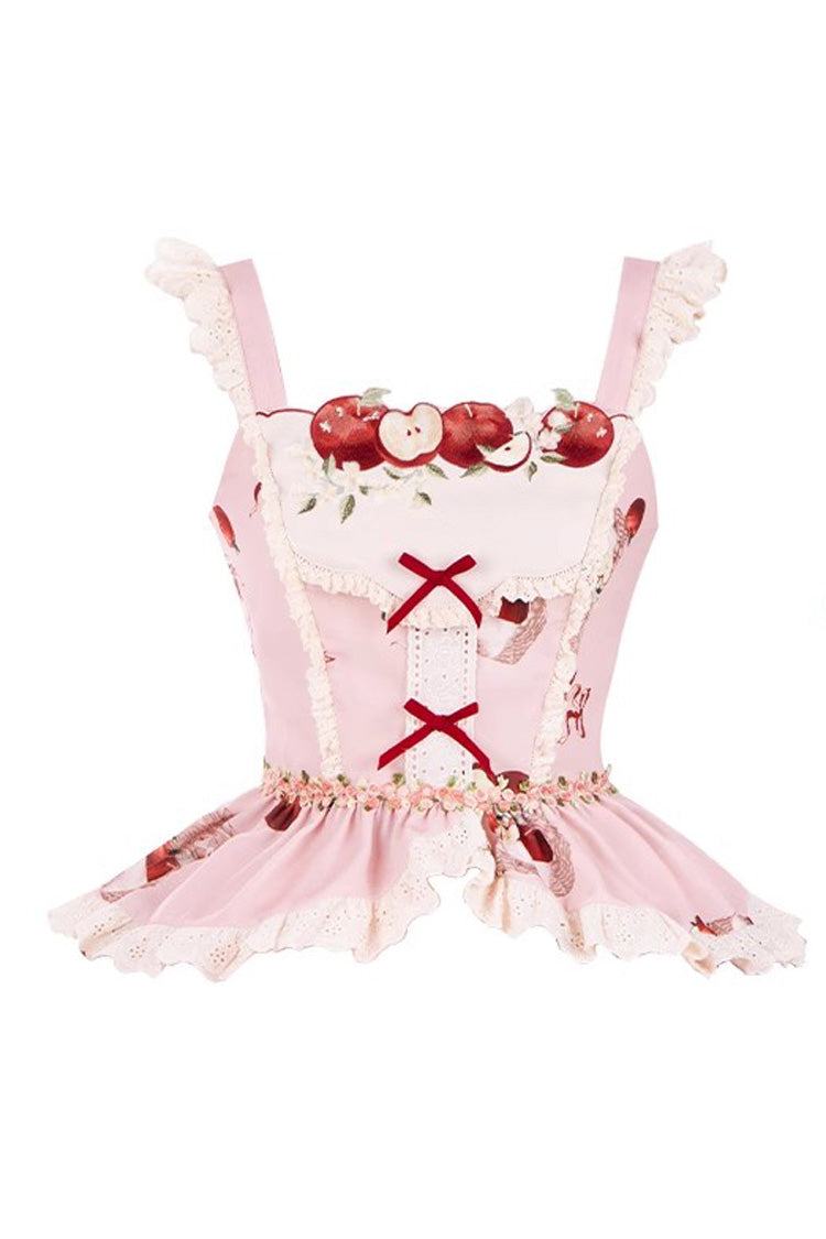 Pink Triple-Layered [Apple Orchard] Print Ruffle Embroidery Sweet Lolita Short Skirt