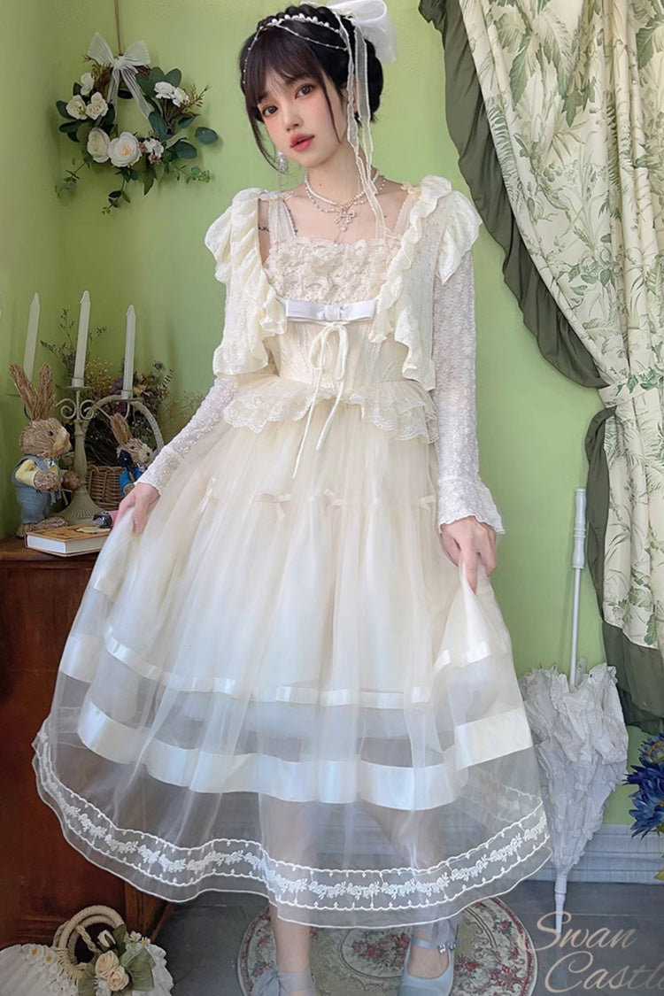 Ivory [Swan Castle] Ruffle Bowknot Lace Sweet Elegant Gorgeous Lolita Jsk Long Dress