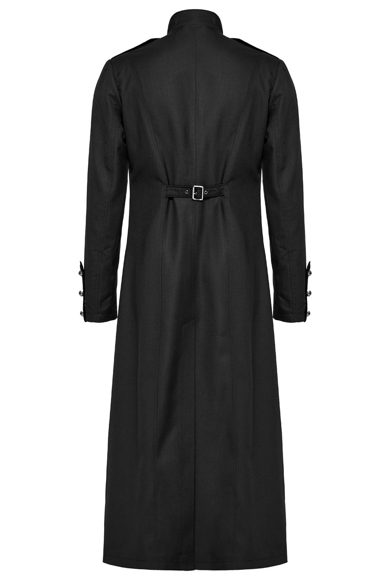 Black Stand Collar Slim Big-Pocket Men's Gothic Coat