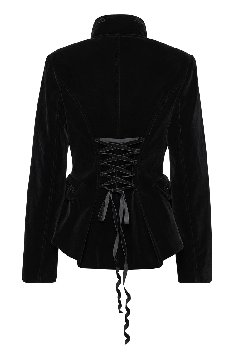 Schwarze langärmlige Gothic-Jacke aus Samt mit Schwalbenschwanzmuster für Damen