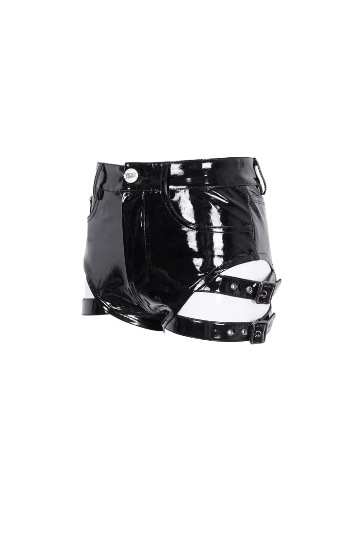 Black Buckle Faux Leather Punk Women's Shorts