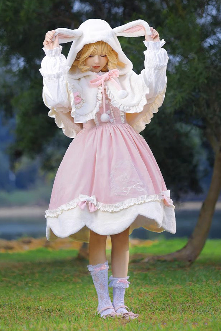 Rosa Hirsch Druck Stickerei Bowknot Prinzessin Herbst Winter süße Lolita JSK Kleid