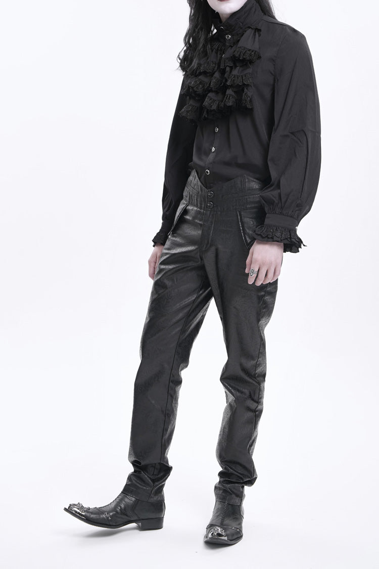 Black High Waisted Faux Leather  Men's Gothic Pants